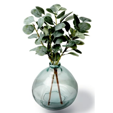 Better Homes & Gardens 12" Artificial Green Eucalyptus in Blown Glass Vase