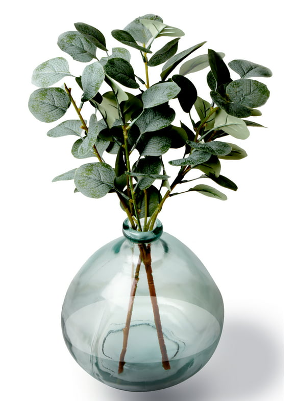Better Homes & Gardens 12" Artificial Green Eucalyptus in Blown Glass Vase