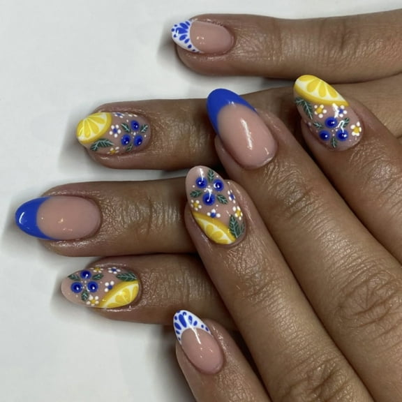 Almond Press on Nails Fake Nails Glossy Acrylic Artificial Nails on Nails for Womens 24Pcs 12Sizes Glues On Nails