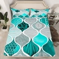 thumbnail image 2 of jejeloiu Boho Bohemian Style Twin Sheet Sets,Abstract Geometric Stripe Twin Fitted Sheet,Cyan White Black Flat Sheet For Men Women,Microfiber Bedroom Decor,3-Piece, 2 of 7