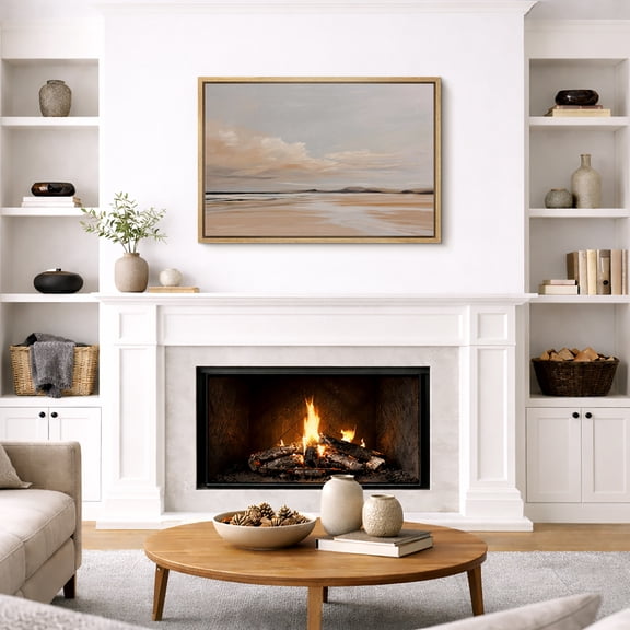 Framed Canvas Wall Art Soft Neutral Beach Seascape Print for Living Room Decoration - 16"x24" NATURAL