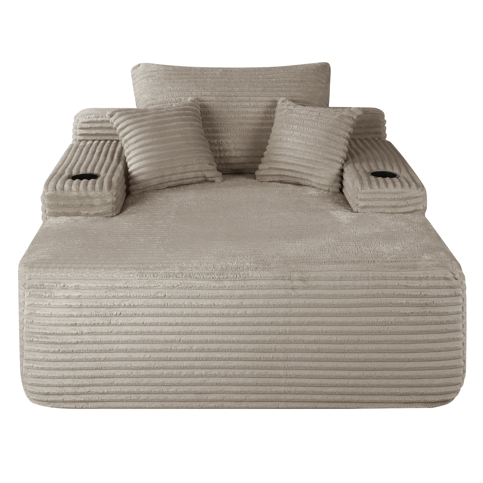 Leumius Boneless Couch, Lounge Chair corduroy with Wide Armrest & Throw Pillows, Cozy Boneless Sleeper Sofa Bed Armchair with Cup Holder for Living Room, Bedroom, No Assembly Required,Coffee