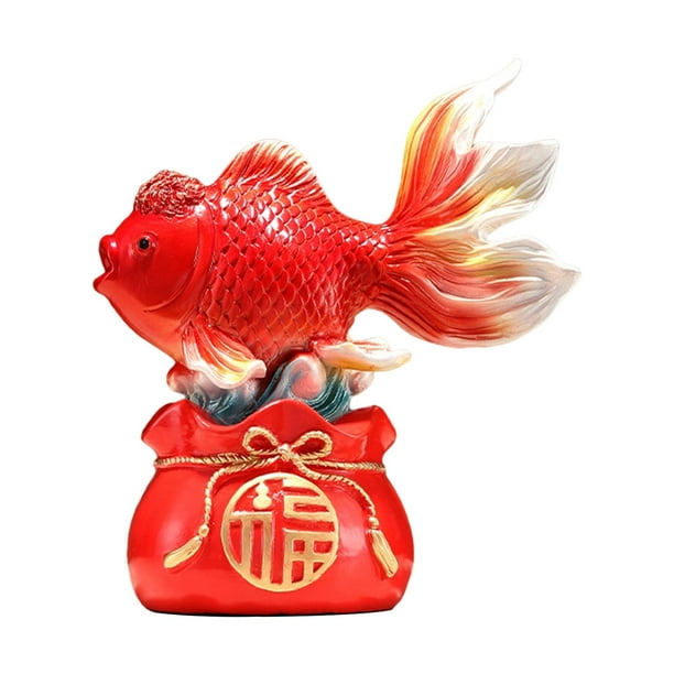 Estatua de Feng Shui chino, adorno de mesa, escultura decorativa KOI de buena Bolsa roja