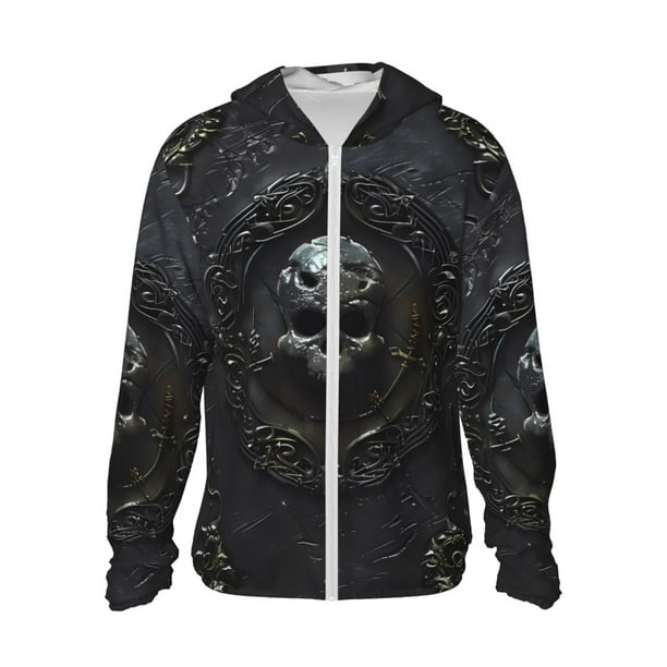 Balery Ornate Dark Skull Book Sudadera ligera de manga larga con capucha y protección solar UPF 50+ para hombre y mujer, ideal para pesca y running-Small