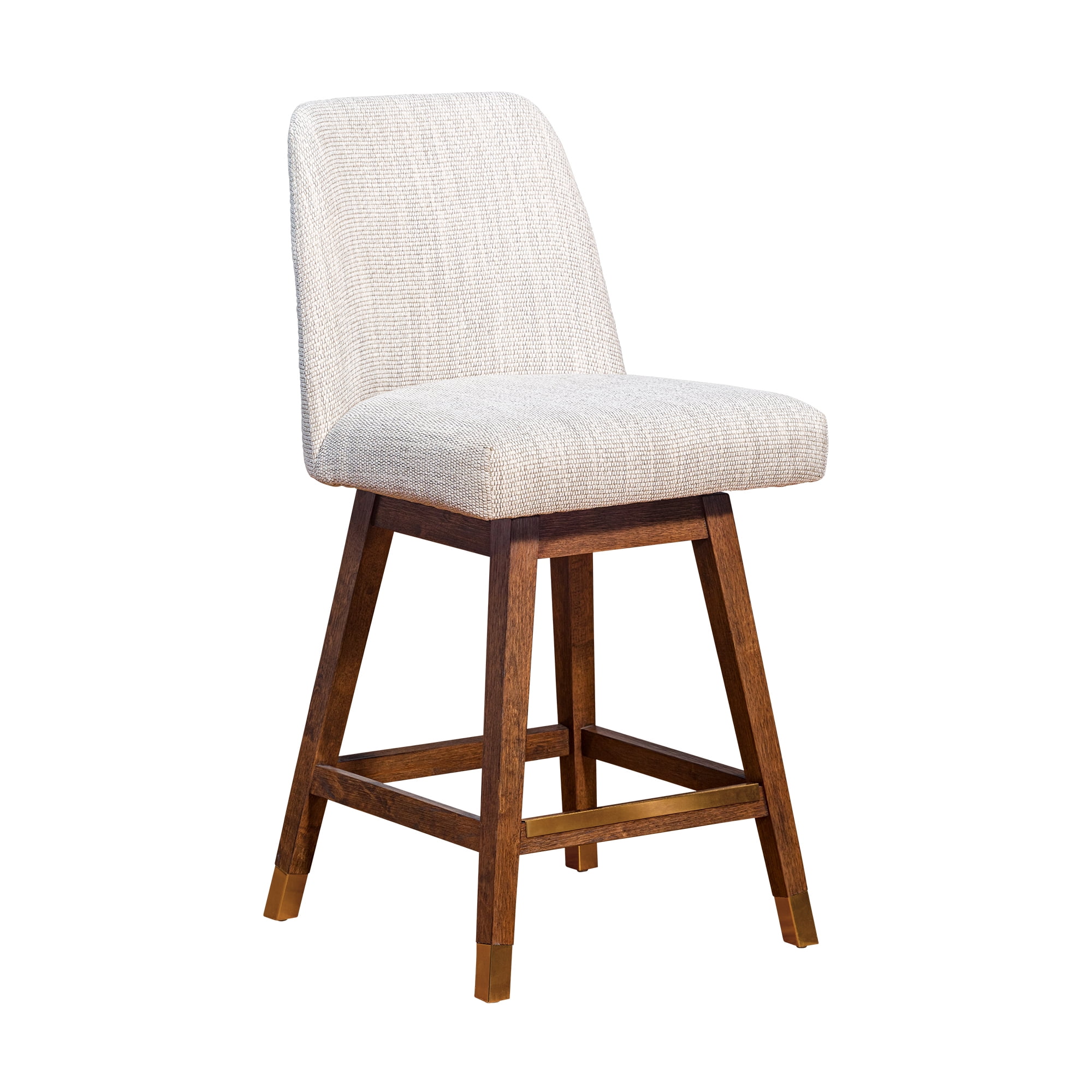 Amelia Swivel Counter Stool in Brown Oak Wood Finish with Beige Fabric - Set of 2