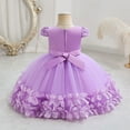 thumbnail image 4 of ZQUUVOU Flower Girls Dress Elegant Princess Puffy Tulle Dresses Bow Tie Waist Birthday Party Pageant Maxi Prom Gown Purple, 4 of 5