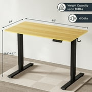 FitStand 60x24 Home Office Height Adjustable Standing Desk with Hooks, Ergonomic Electric 2-Stage Stand Up Computer Desk, Black and Maple