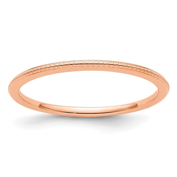 Diamond2Deal 14K Rose Gold 1.2mm Beaded Stackable Band Ring for Women Size 8.5
