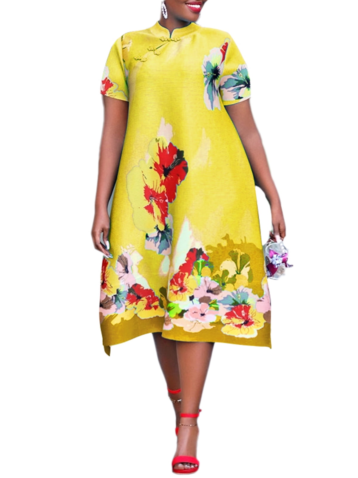 VONDA Women's Short Sleeve Floral Printed Dresses Holiday Party Aline