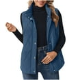 thumbnail image 6 of Otntypg Puffer Vest Women Fall Winter Plush Thick Warm Sleeveless Quilted Jacket Lightweight Snap Zip Up Stand-up Collar Down with Pockets Outerwear Tops Blue XL, 6 of 8