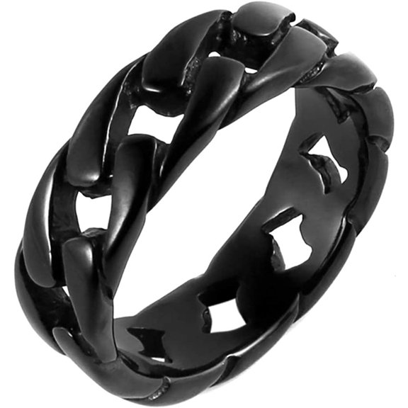 YAZI Mens Stainless Steel 7mm Wide Band Cuban Link Chain Ring, 3 Colour,Size 7-12