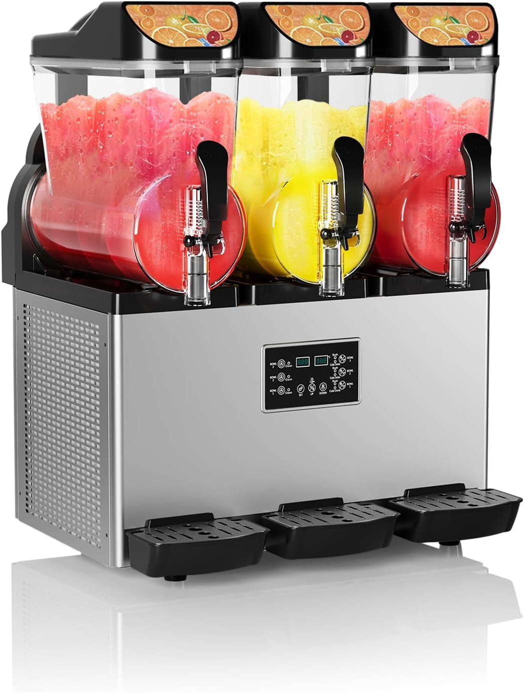 Zzistar Commercial Slushy Machine 15Lx3, Tainless Steel Smoothie Frozen Drink Maker with Self-Cleaning Mode, 1200W Electric Large Slushie Machine for Home Party
