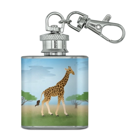 Giraffe in Africa Stainless Steel 1oz Mini Flask Key Chain