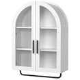 thumbnail image 2 of Ktaxon Arched Bathroom Medicine Cabinet, Wall Mounted Storage Cabinet with Double Glass Doors, Towel Bar & Adjustable Shelf, for Bathroom, Entryway and Kitchen, Washed White, 2 of 17