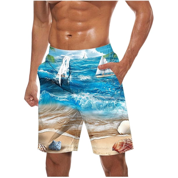 Pantalones Cortos Casuales para Hombre Imprimir con Bolsillos Pantalones de Playa de Cintura Elástica, Pantalones Cortos de Cintura Elástica para Hombre