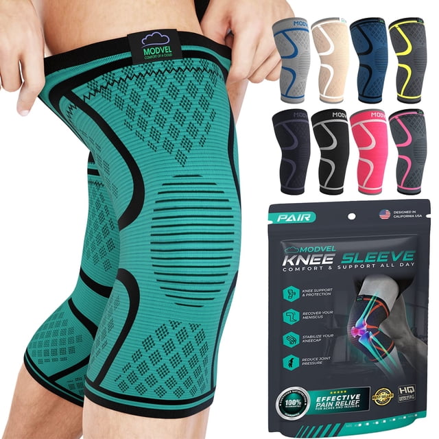Rodilleras Modvel (2 unidades) para mujer y hombre: rodilleras de compresión para entrenamiento, alivio del dolor de rodilla, soporte articular para ligamento cruzado anterior (LCA), artritis y desgar