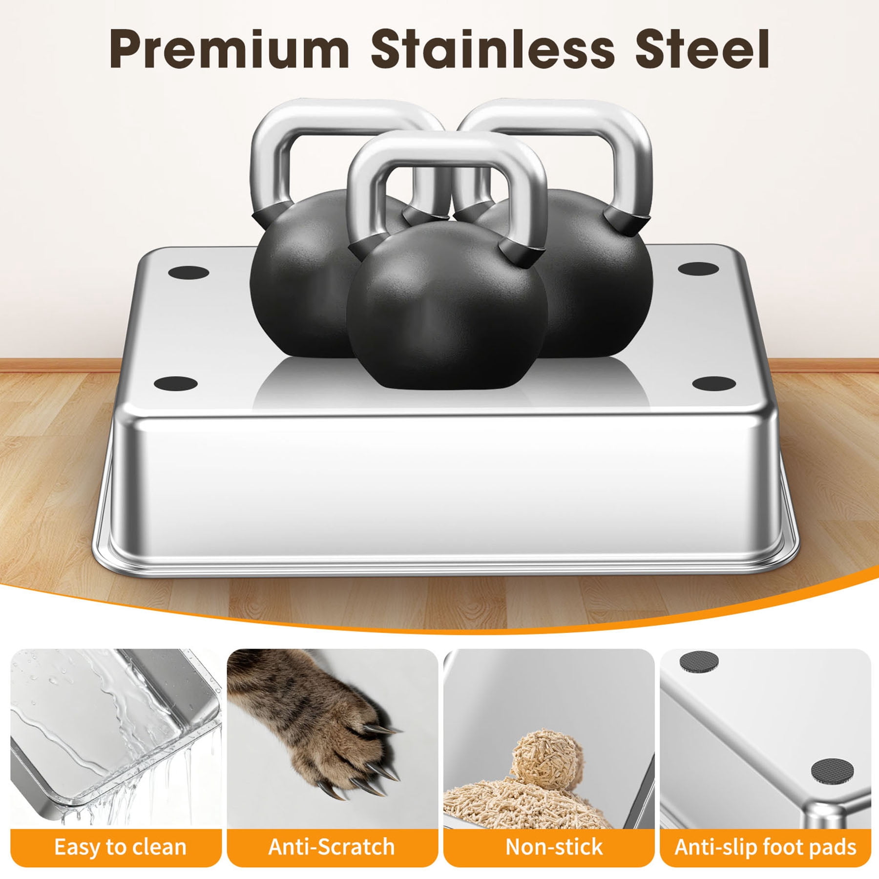 S-HOME Black and Silver Stainless Steel Cat Litter Box 22.83 x 14.60 with High Sides and Litter Scoop, Odor-Resistant Design
,  1 Sets