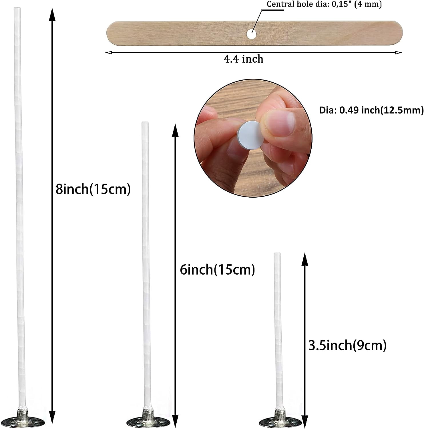 300pcs Cotton Candle Wicks (3.5"/6"/8"), 300pcs Stickers, 6pcs Wooden Wick Holders - Candle Making Kit