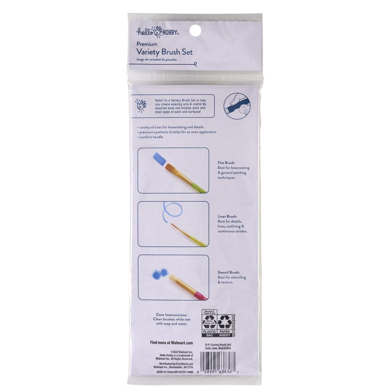 Hello Hobby 10 Piece Painting and Stenciling Variety Synthetic Paint Brush Set