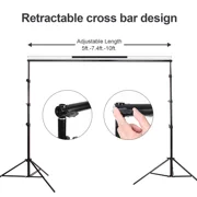 Adjustable Background Stand, 7ft Height x 10ft Wide Adjustable Photo Video Backdrop Stand with Carry Bag, Clamps for Wedding Party Stage Decoration Black