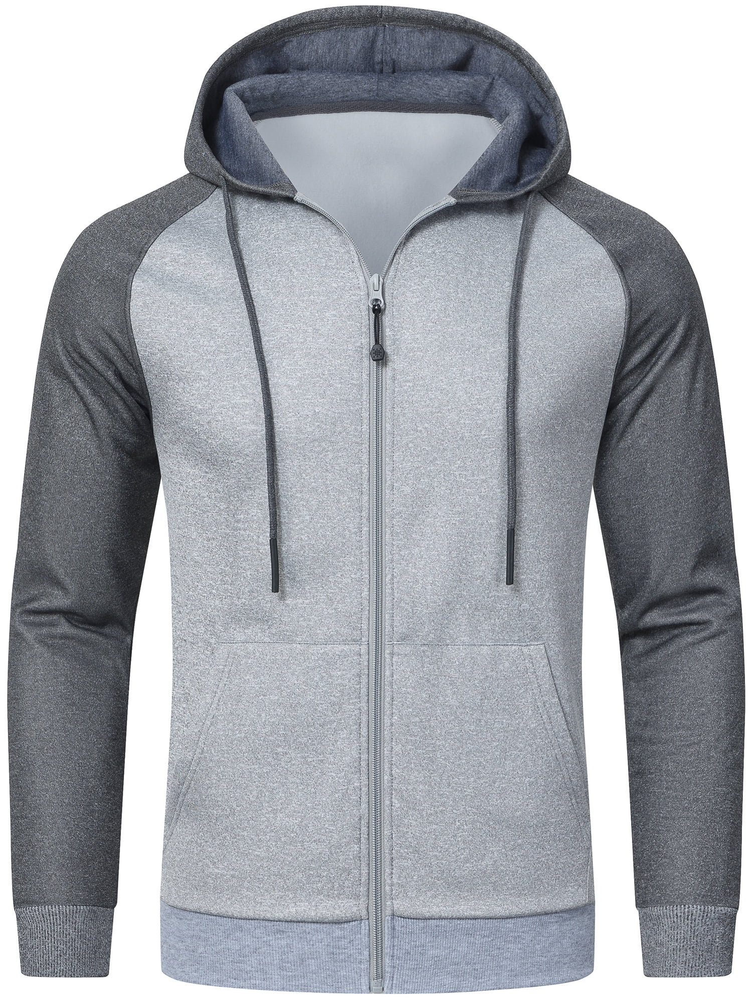 Weilanxin Men's Color Block Pullover Fleece Hoodie Casual Hooded Sweatshirts Tops Full Zip Jacket with Pocket Athletic Hoodies For Men Dark Grey Contrast Light Grey S