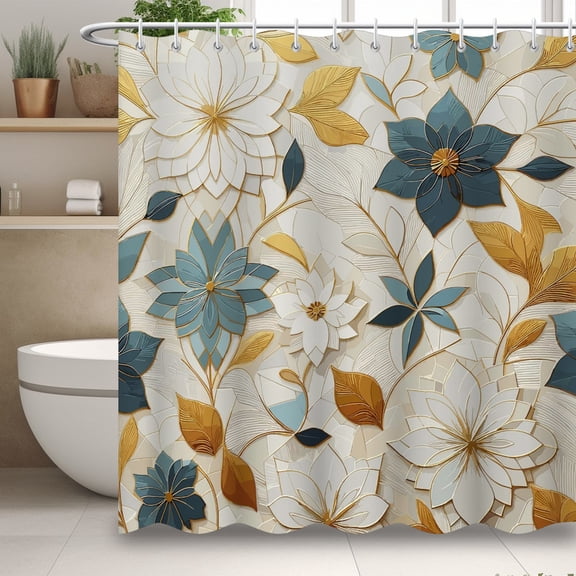 Modern Minimalist Style Shower Curtain, Floral Waterproof Shower Curtain, Simple Bathroom Decor with 12 Hooks