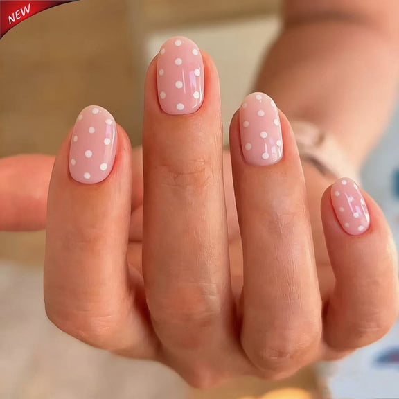 24 Pcs Acrylic Press On Nails, Glossy Short Oval Fake Nails,12 Sizes Reusable Glue‑On False Nails Set with Jelly Glue Nail File for Women Girls Daily Office Party Manicure Supplies