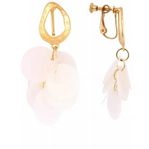 Clip on 2 1/4" matte gold plastic white layered earrings