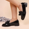 thumbnail image 5 of Miluxas Walking Loafers for Women Dressy Bow Leather Square Toe Slip on Shoes Black 6(37), 5 of 8