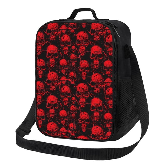 Fotbe Red Skulls Lonchera Bolsa de Almuerzo para Hombres y Mujeres, Lonchera de Gran Capacidad, Bolsa de Almuerzo Reutilizable, Bolsa Térmica Aislante