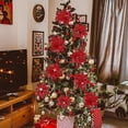 thumbnail image 2 of Adornos de flores artificiales para árbol de Navidad 2024 con purpurina roja de lujo, decoración navideña DIY para el hogar, feliz año nuevo, 2 of 5