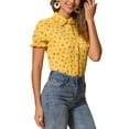 thumbnail image 4 of INSPIRAR CHIC Blusa de Algodón Floral con Cuello Peter Pan y Mangas Abullonadas para Mujeres, Ideal para el Verano, Casual, Talla XS, Amarillo y Púrpura, 4 of 6