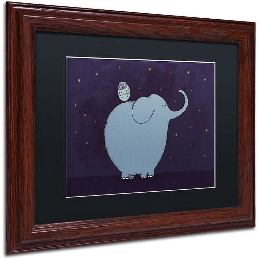 Carla Martell 'Owl and Elephant' Black Matted Framed Art