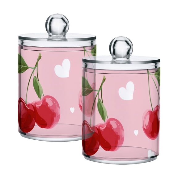 Cherrys Hearts Leaves Valentine Translucent Plastic Cans Storage Canisters with Lid Set of 2