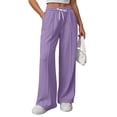 thumbnail image 5 of Sewkxo Womens Wide Leg Sweatpants High Waisted Baggy Pants Fashion Drawstring Athletic Joggers,Purple L, 5 of 7