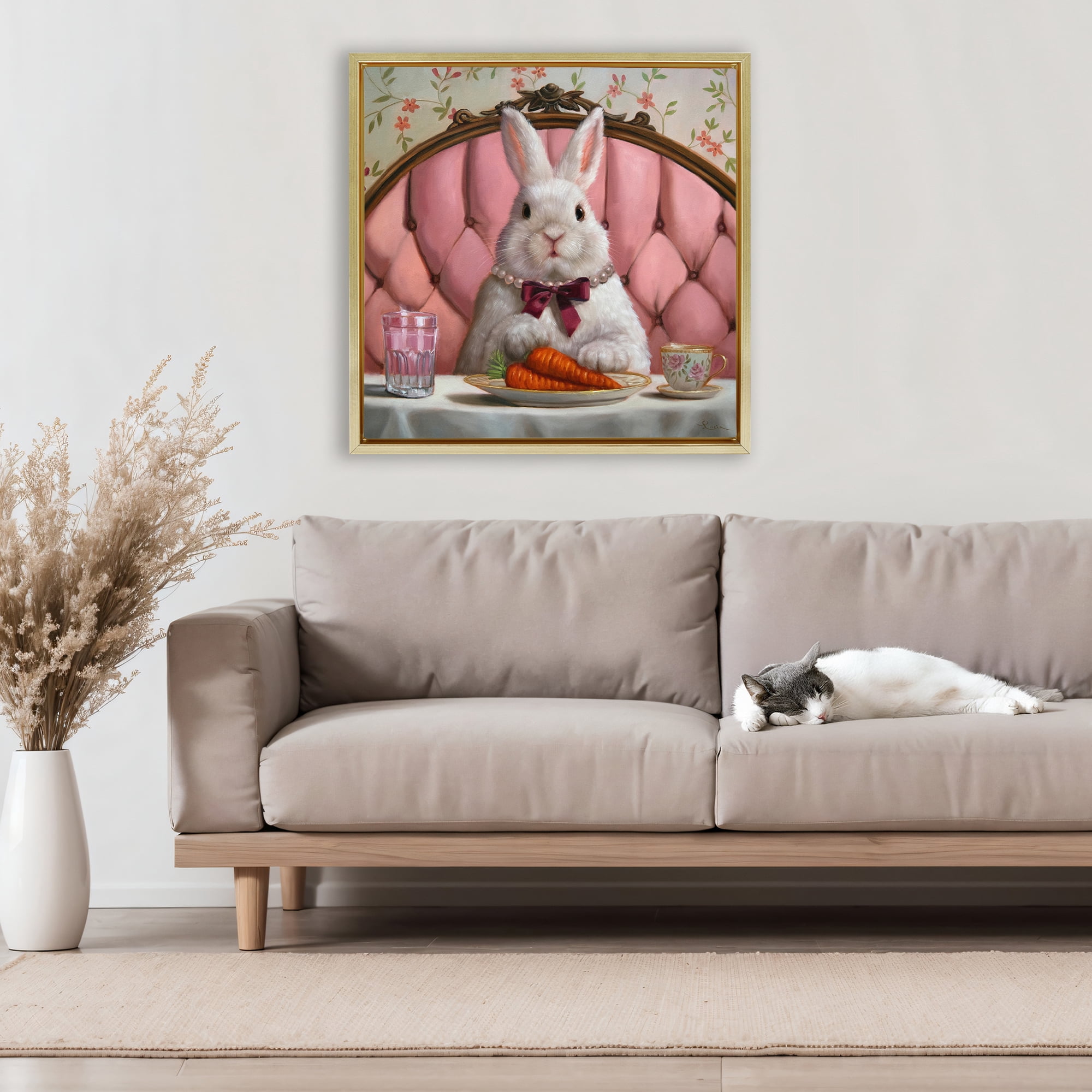 Stupell Industries Bun Appetit Rabbit Dining Gold Framed Floater Canvas Wall Art, design by Lucia Heffernan