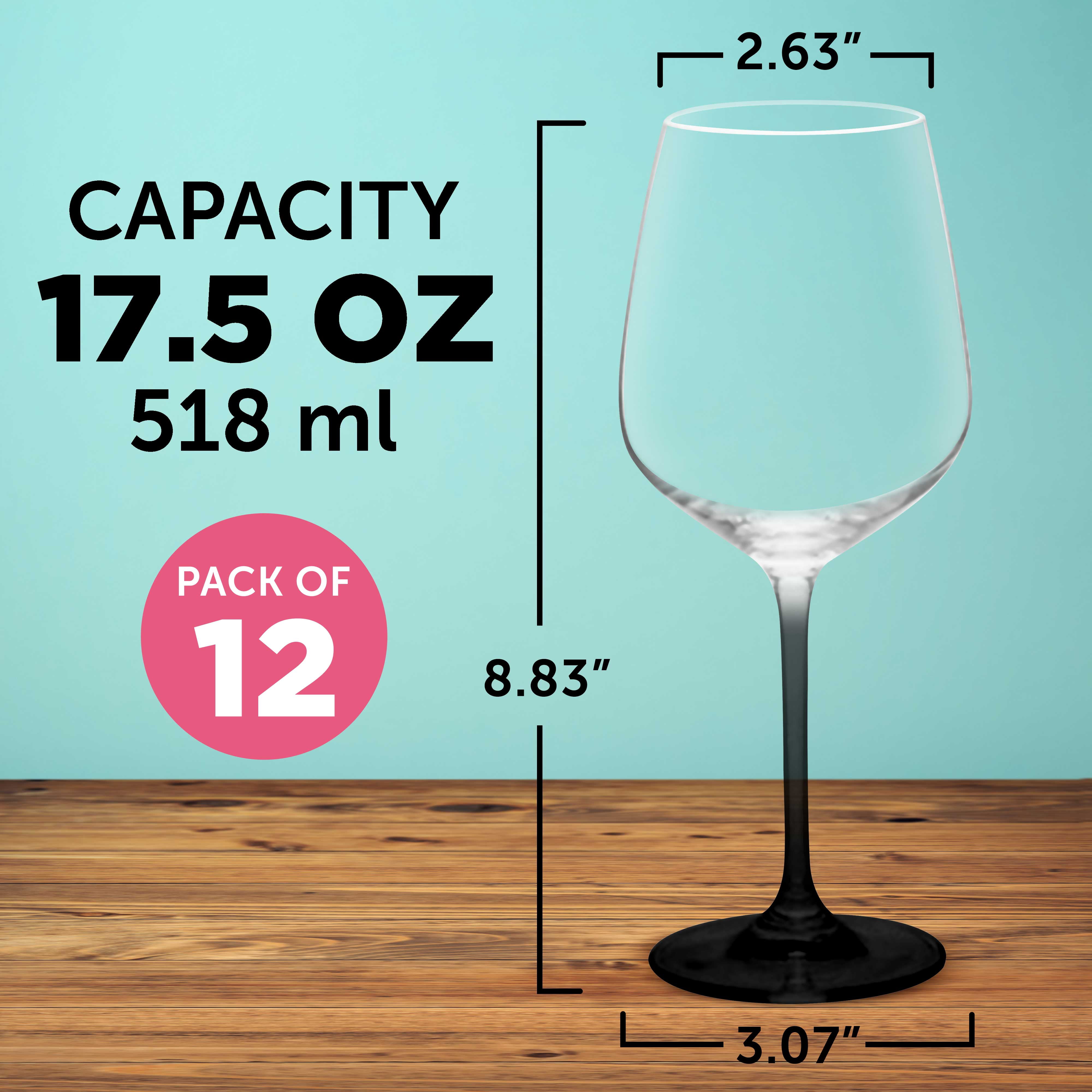 Wine Glasses 17.5 oz. Set of 12, Bulk Pack - Restaurant Glassware, Perfect for Red Wine or White Wine - Black