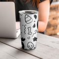 thumbnail image 4 of 20oz Tumblers Black and White Halloween Doodle Pattern Stainless Steel Vacuum Insulated Double Wall Travel Tumbler Cups Mug with Lid and Straw,Cleaning Brush for Cold & Hot Drinks, 4 of 7