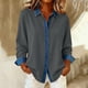 thumbnail image 2 of Camisas de retales de mezclilla for mujer, camisa con botones de solapa, blusa informal de negocios de manga larga con bloques de color sueltos, 2 of 6