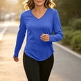 thumbnail image 5 of Women Tops V Neck Loose Fit Solid Color Pullover Top Sporty Long Sleeve Shirt with Curved Hem for Yoga Fitness Daily Outing Wear, 5 of 7