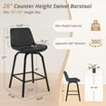 thumbnail image 2 of LUE BONA 360° Swivel Bar Stools Set of 2, 26 Inch Counter Height Bar Stools, Modern Faux Leather with Enlarged Seats, Metal Legs for Kitchen Island, Dining, Black, 2 of 7