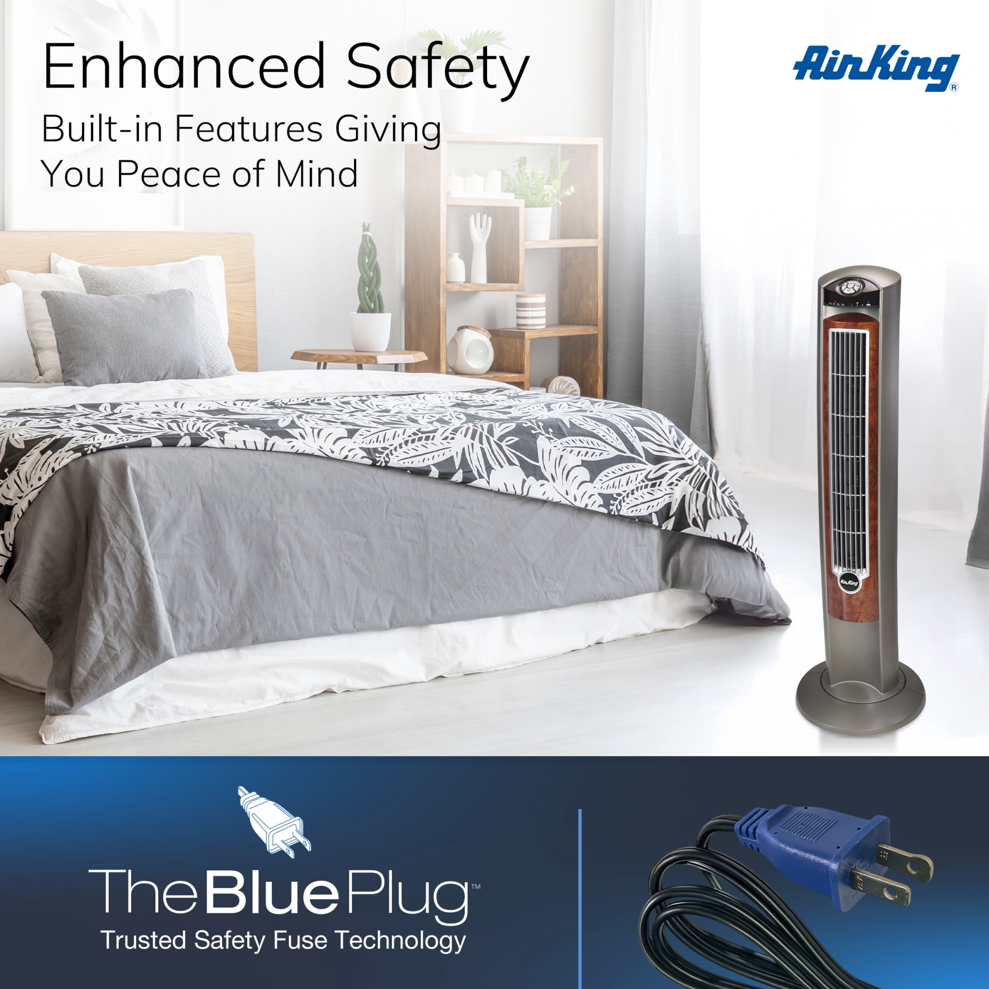 Air King Wind Curve 42" 3 Speed Fresh Air Ionizer Tower Fan with Remote Control, 9554