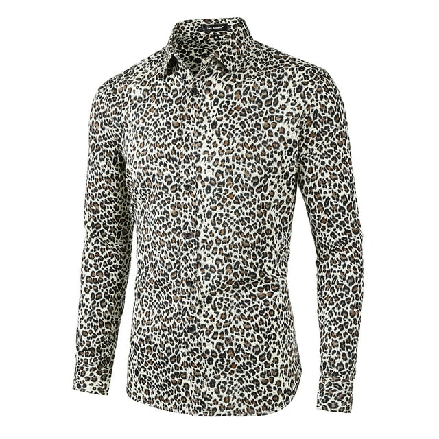 INSPIRE CHIC Big & Tall Men's Leopard Print Button Down Long Sleeve Shirt