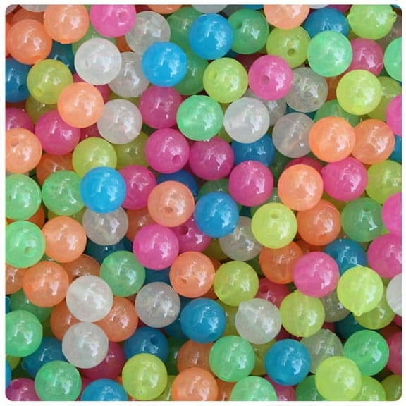 BeadTin Glow Multi 8mm Round Craft Beads (300pcs)