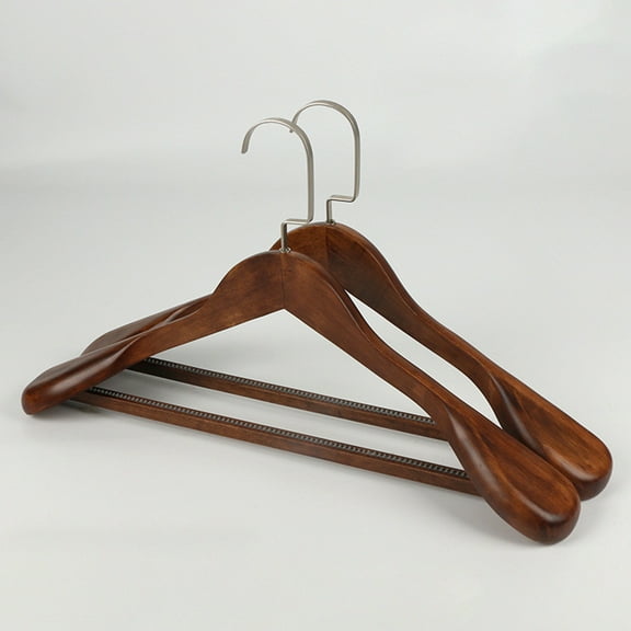 Wide Shoulder Wooden Coat Hangers Heavy Duty Solid Wood Closet Organizer Anti Slip for Jackets Coats Home Hotel Vintage Style Garment Hanger Size Approx 18x2x10 Inches with No Fall Design