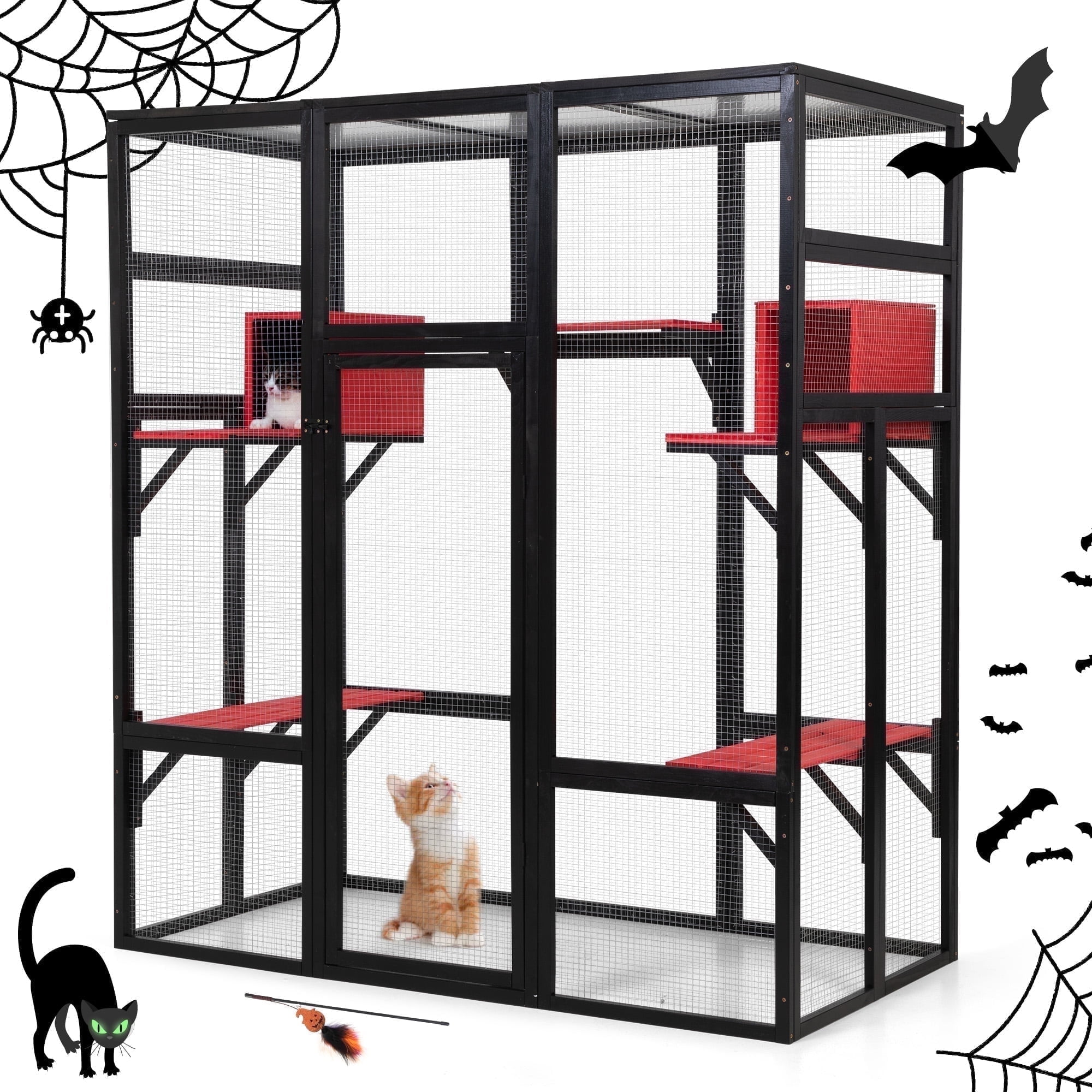 COZIWOW 70Inch Outdoor Cat House Condo Shelter with Waterproof Roof, UV Resistant 7 Platforms & 2 Resting Boxes + Gothic Shelters Perches Condos