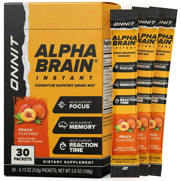 ONNIT Alpha BRAIN® Instant Drink Mix, Peach, 30 Packets