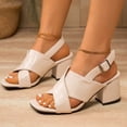 thumbnail image 5 of Xdegoge Heeled Sandals for Women Chunky Block Heel Criss Cross Wide Straps Open Toe Ankle Buckle Dressy Party Wedding Evening Comfortable Summer Shoes, 5 of 9