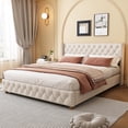 thumbnail image 4 of King Size Linen Wingback Bed - Beige with Gold Nailhead Trim, 4 of 7