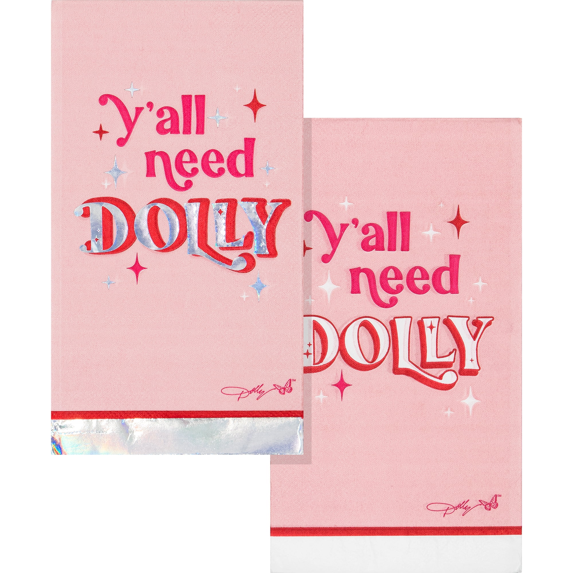 Dolly Parton Pink and Silver Foil Ya'll Need Dolly Guest Towels 16 Count